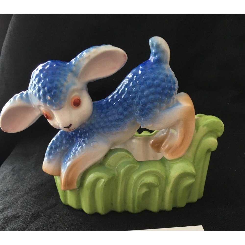 Blue‎ lamb ceramic planter blue, vintage gift, kitsch
